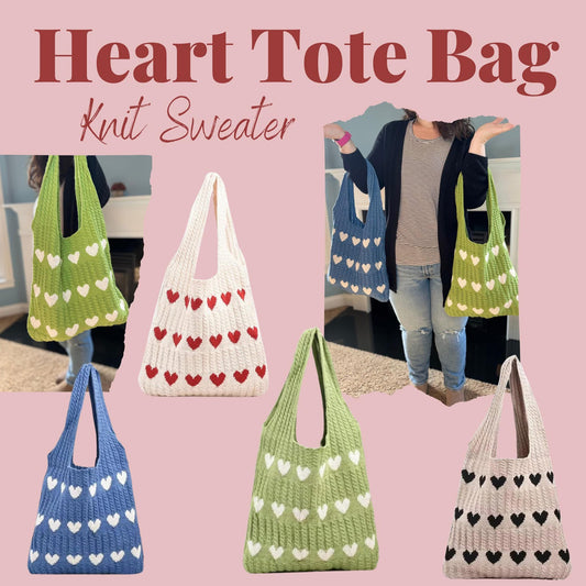 Knit Heart Tote Bag